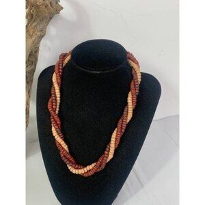 𝅺vintage 70s 3-Strand Twisted Wooden Bead Choker Necklace